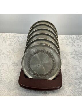 Royal Selangor Pewter Coaster Set With Wooden Holder - Set Of 6